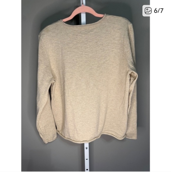 Coldwater Creek 100% Cotton Beige Sunflower Long Sleeve Sweater Top Large - Picture 6 of 7